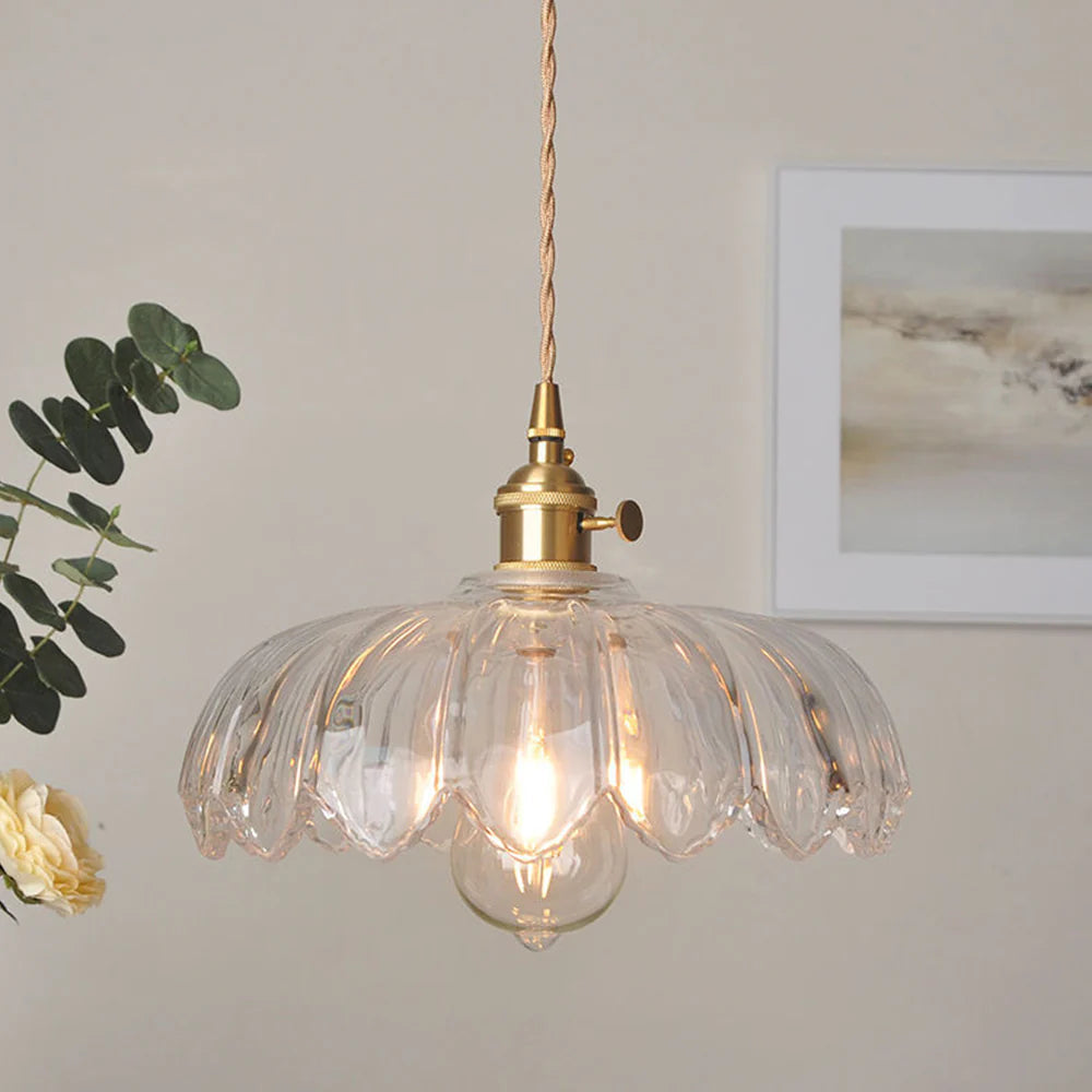 Valentina lampă suspendată retro cu LED din sticlă colorată și metal în formă de floare pentru sufragerie