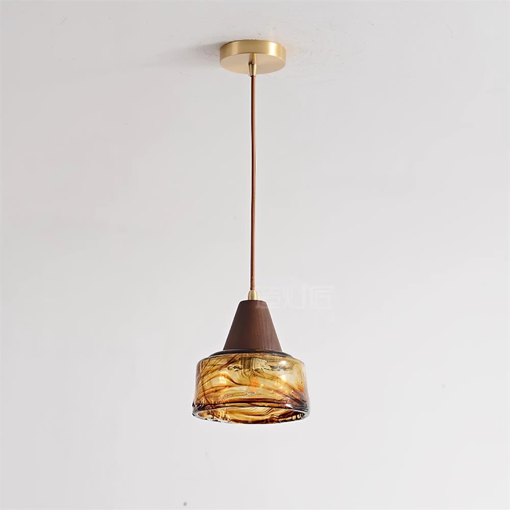Lampă suspendată Amber sticlă abajur lemn Top Vintage Artistic