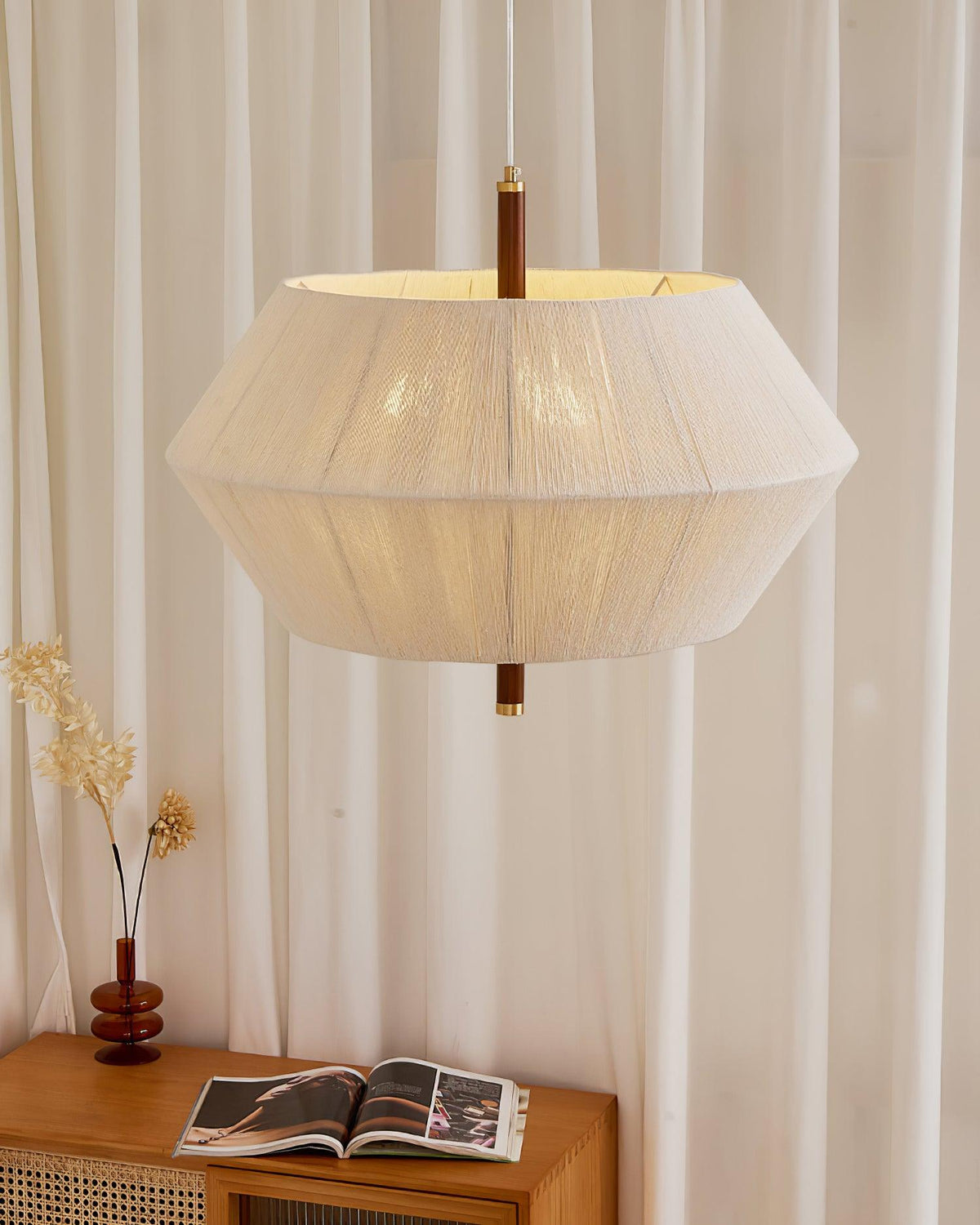 Elowen lampă suspendată Fibră de Bumbac lemn de Nuc Natural