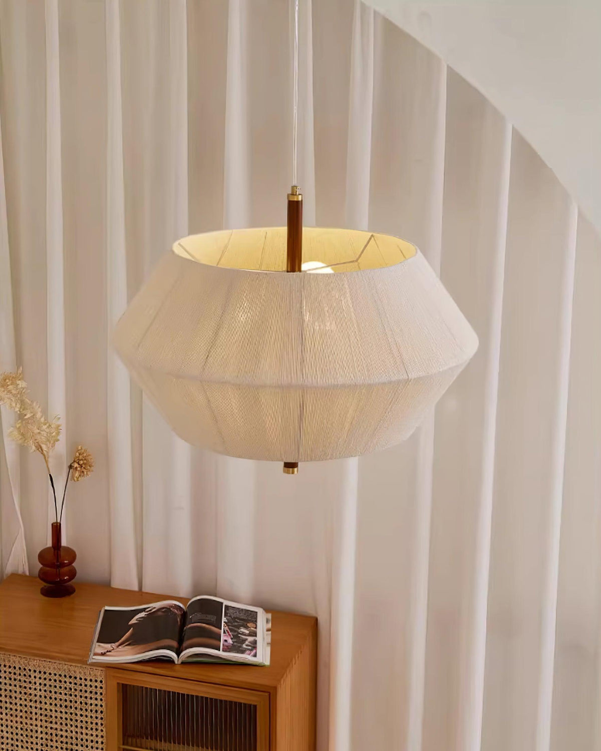 Elowen lampă suspendată Fibră de Bumbac lemn de Nuc Natural
