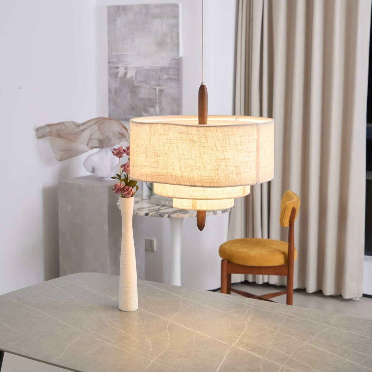 Salemu Elegance val Ladder lampă suspendată din lemn și țesătură