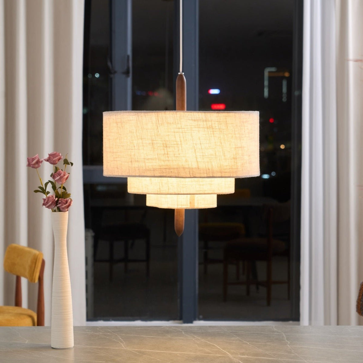 Salemu Elegance val Ladder lampă suspendată din lemn și țesătură