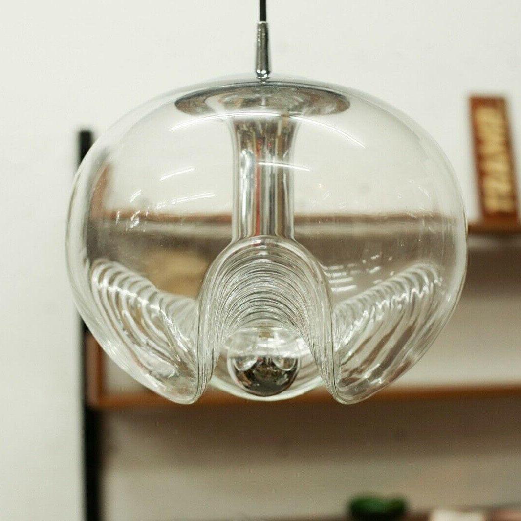 Willa lampă suspendată din sticlă cu formă de undă în stil vintage mid-century