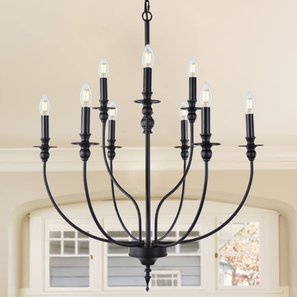 Silva candelabru negru din metal, modern, LED, pentru dormitor și living
