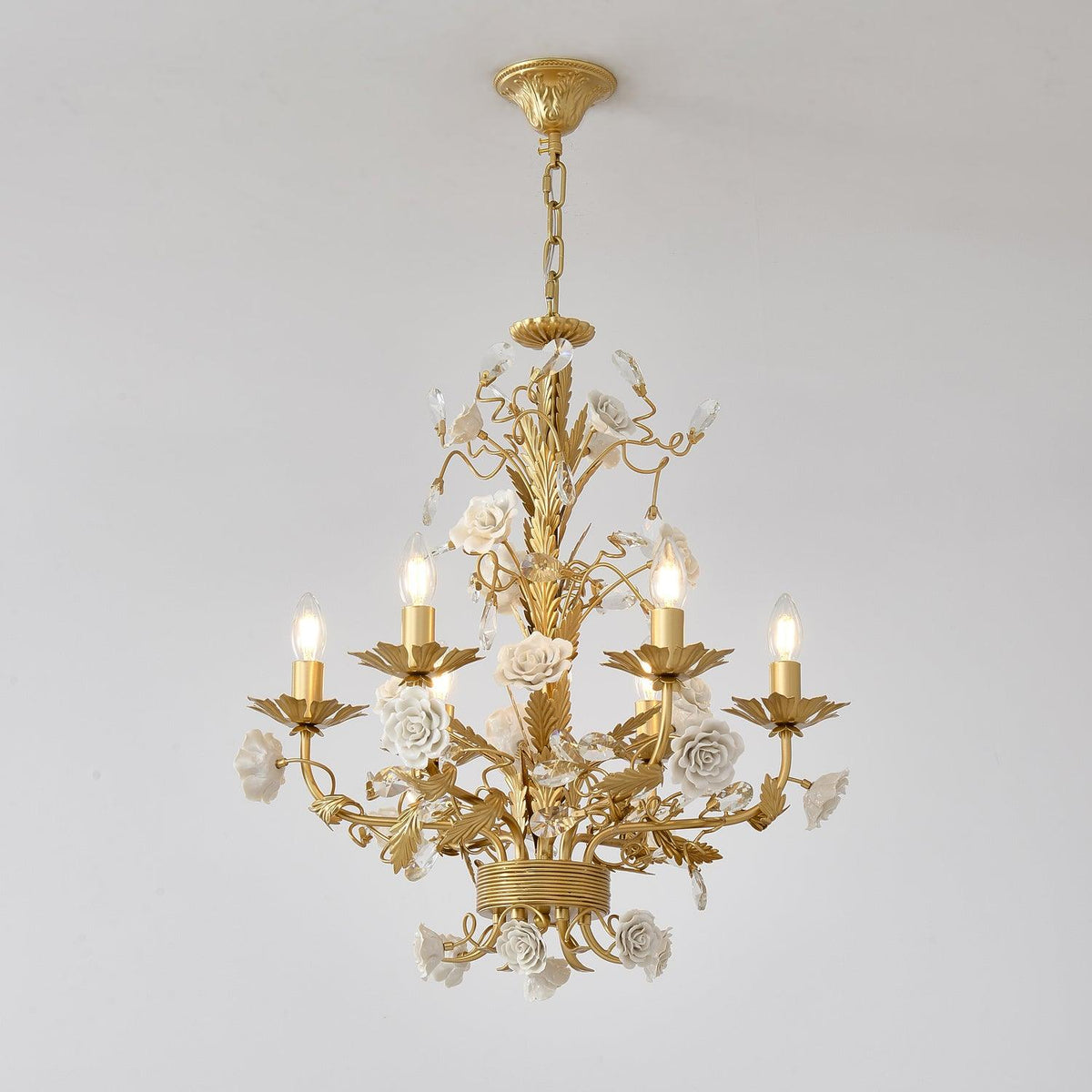 Candelabru Ornate metal Frame Porcelain Roses cristal clasic de lux