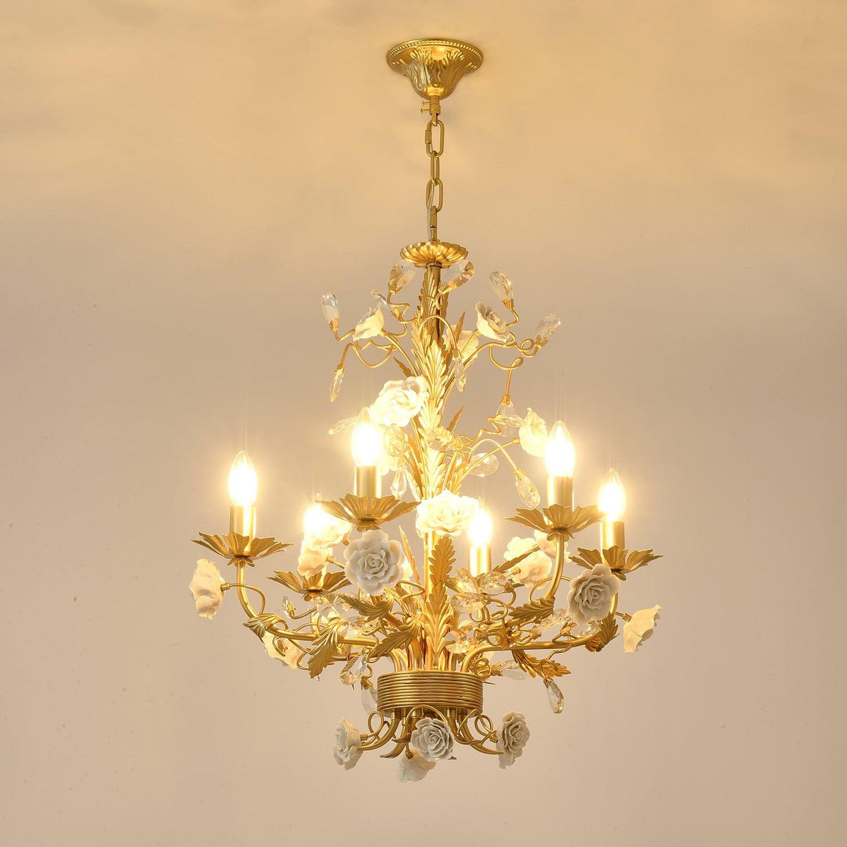 Candelabru Ornate metal Frame Porcelain Roses cristal clasic de lux