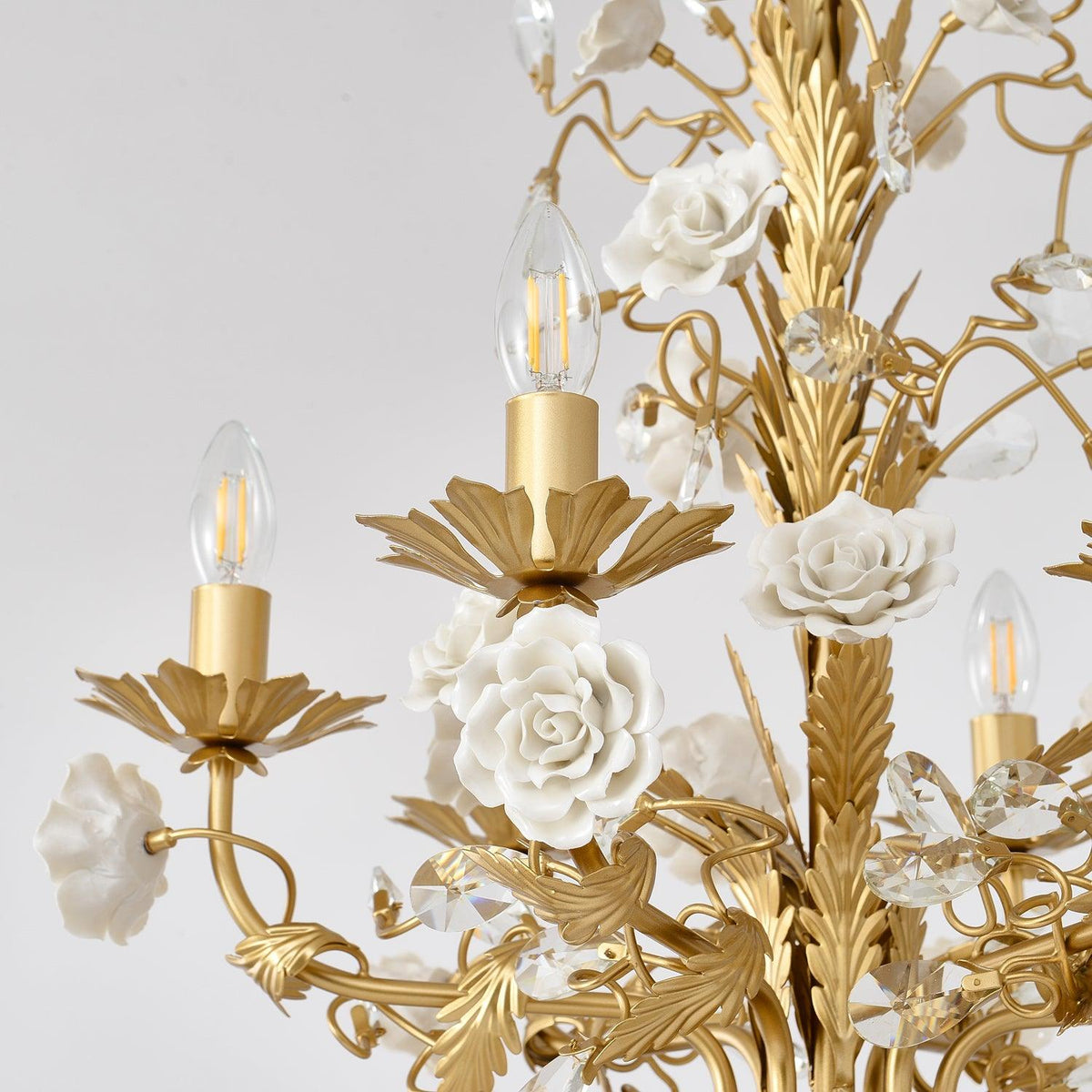 Candelabru Ornate metal Frame Porcelain Roses cristal clasic de lux