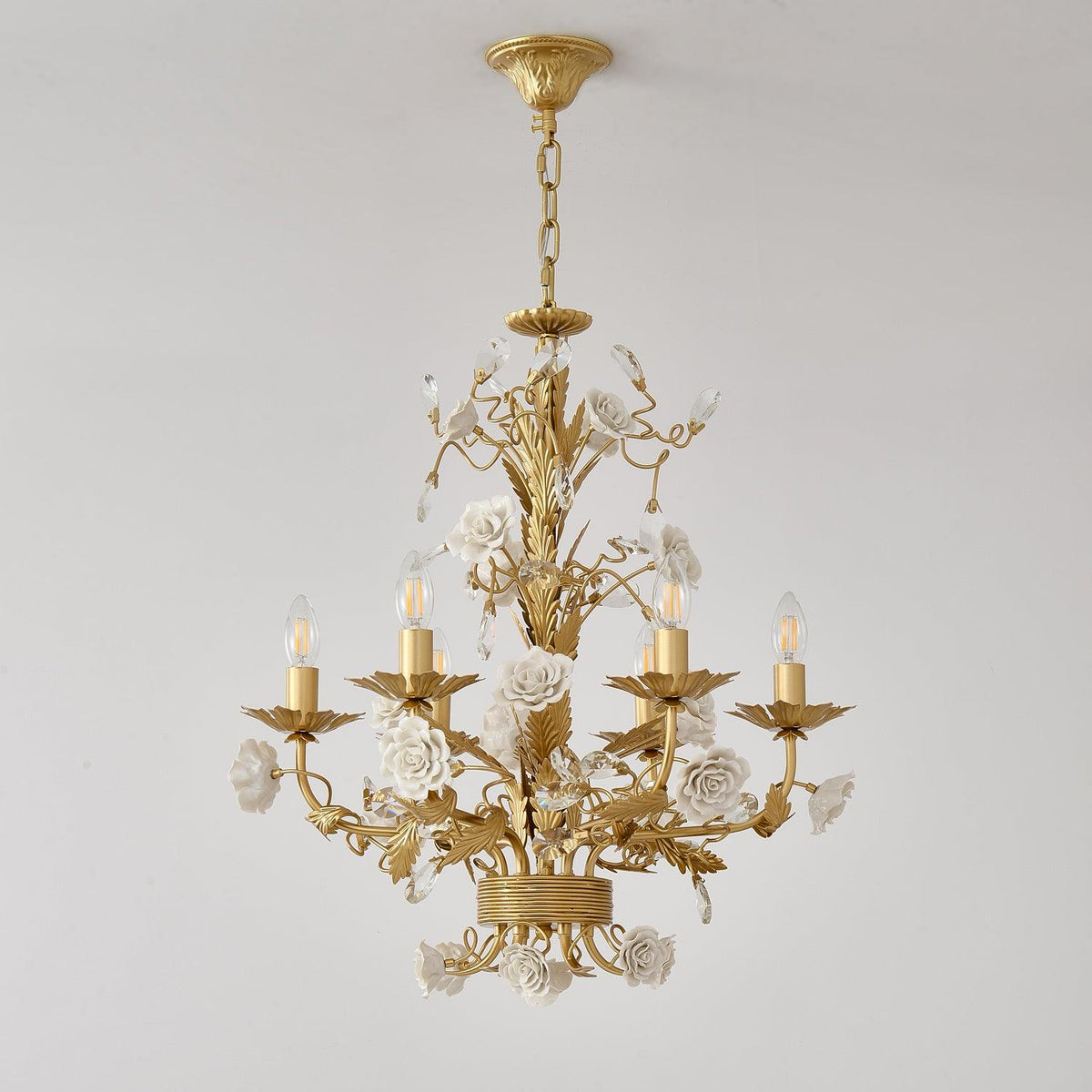 Candelabru Ornate metal Frame Porcelain Roses cristal clasic de lux