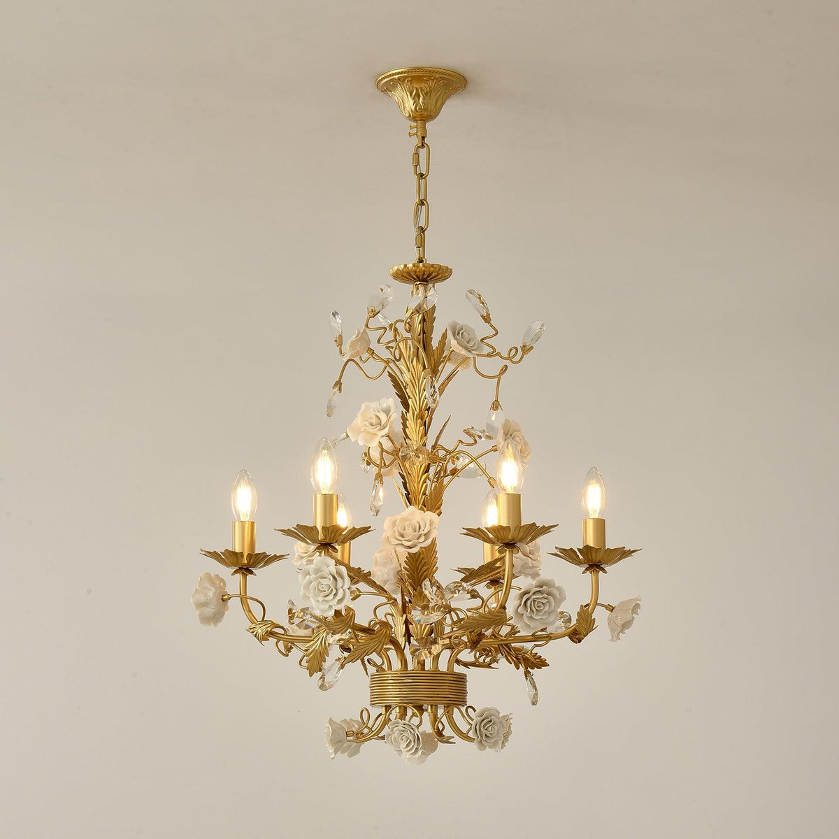 Candelabru Ornate metal Frame Porcelain Roses cristal clasic de lux