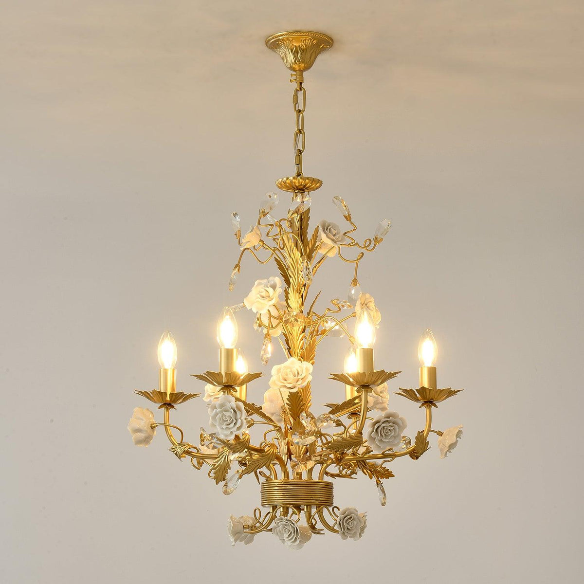 Candelabru Ornate metal Frame Porcelain Roses cristal clasic de lux