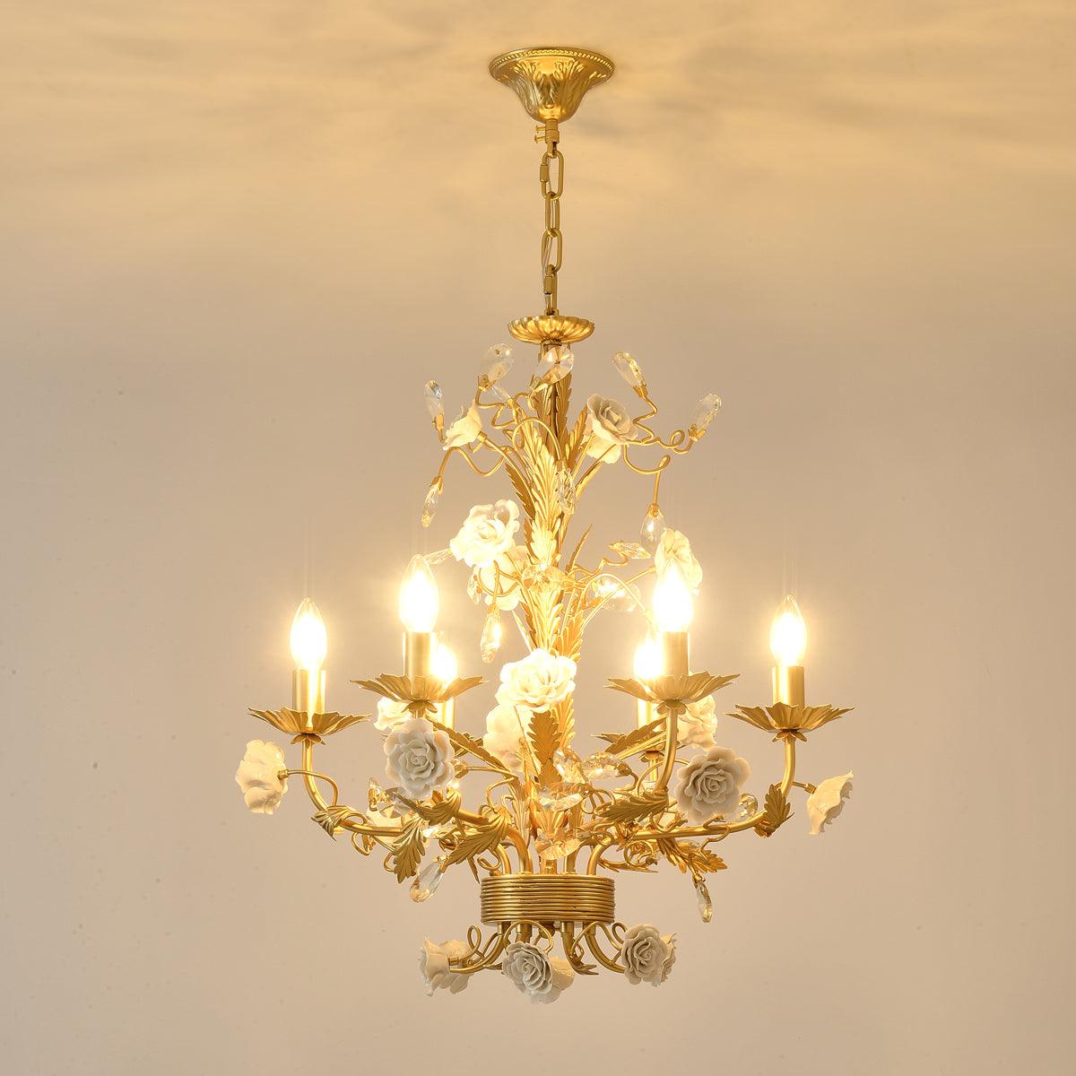 Candelabru Ornate metal Frame Porcelain Roses cristal clasic de lux