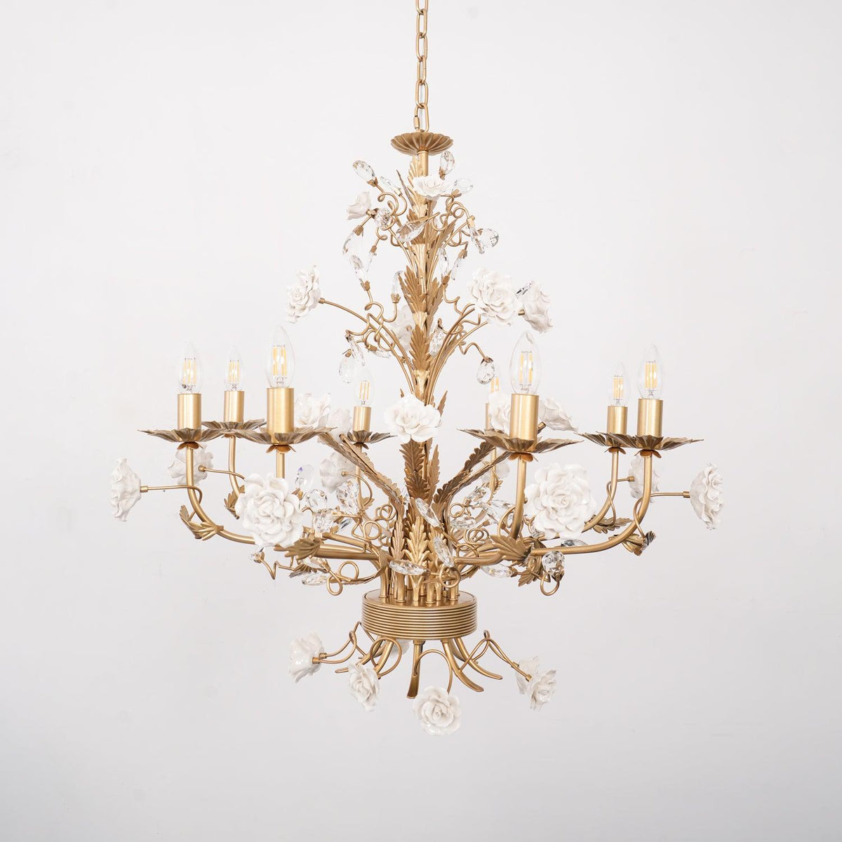 Candelabru Ornate metal Frame Porcelain Roses cristal clasic de lux