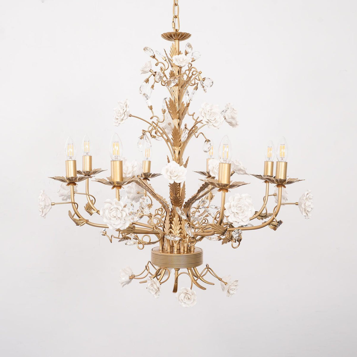 Candelabru Ornate metal Frame Porcelain Roses cristal clasic de lux