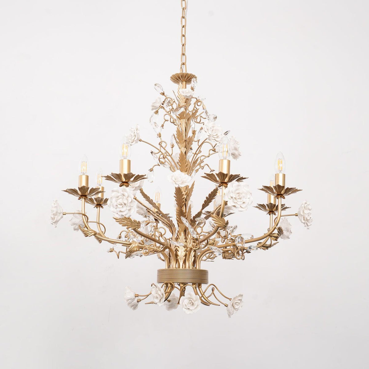 Candelabru Ornate metal Frame Porcelain Roses cristal clasic de lux