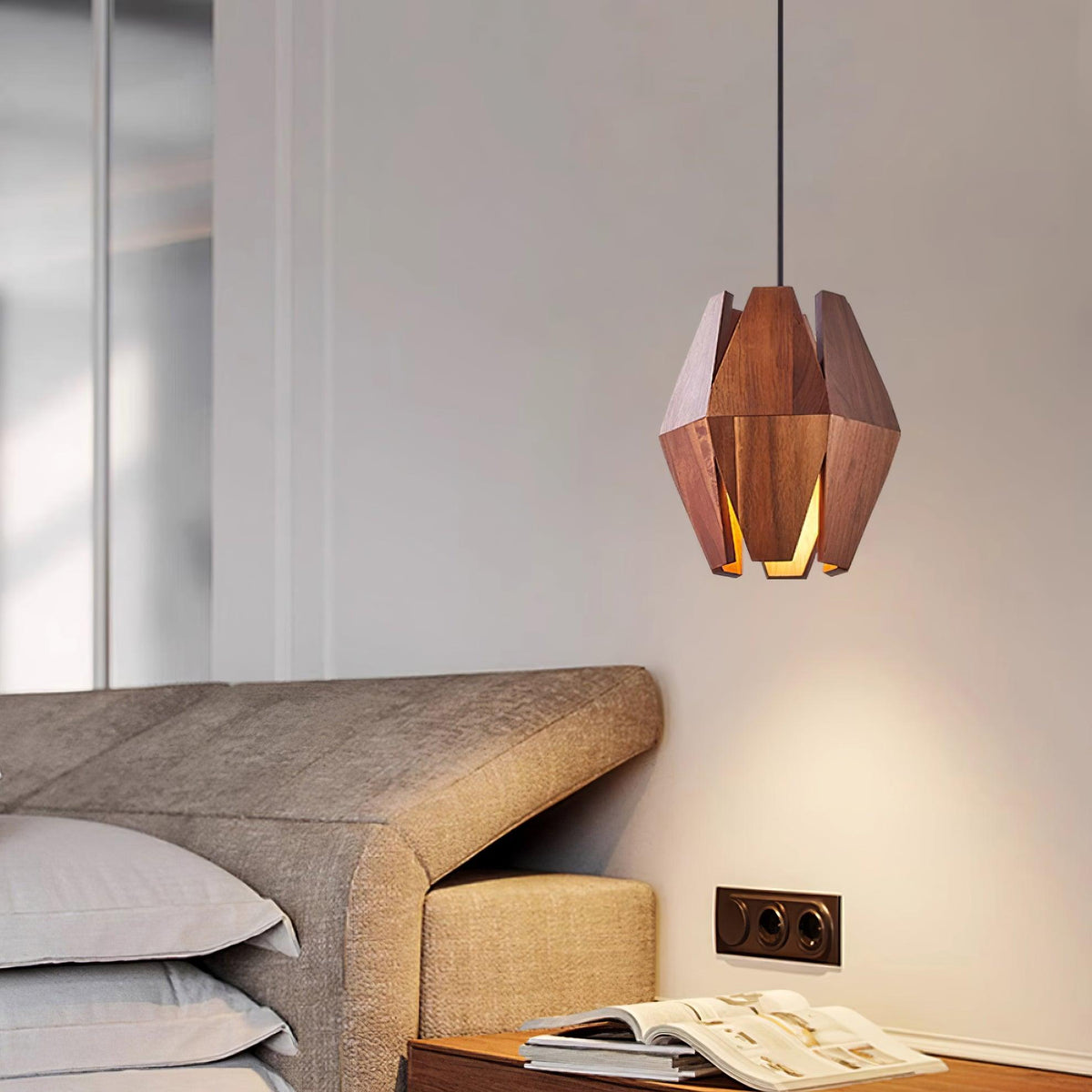 Miro lampă suspendată Abajur Geometric din lemn Lumina Caldă Accent minimalist Nordic