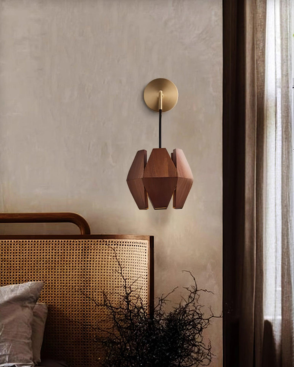 Aplică de perete Geometrică din lemn cu abajur, lumină caldă, design minimalist nordic