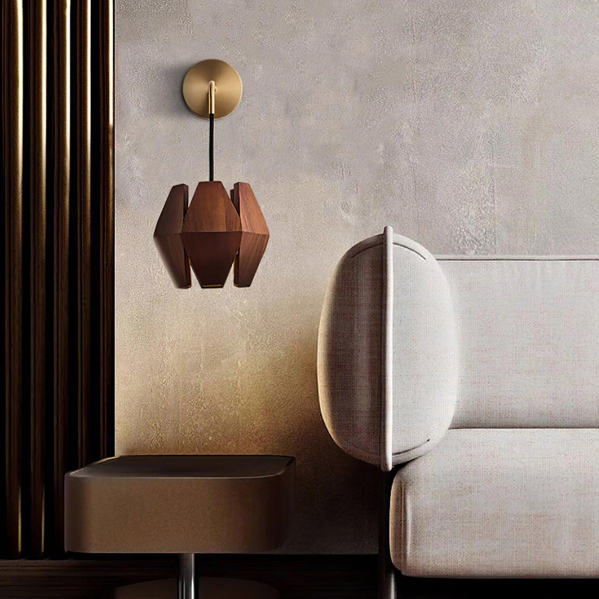 Aplică de perete Geometrică din lemn cu abajur, lumină caldă, design minimalist nordic
