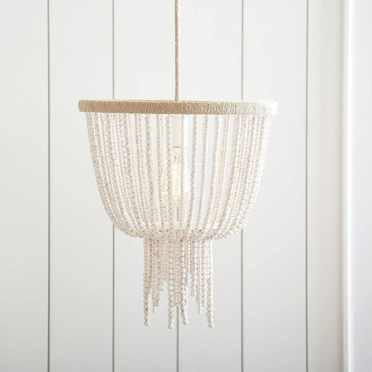 Himinuvyi candelabru modern cu Perle din Frânghie de lemn