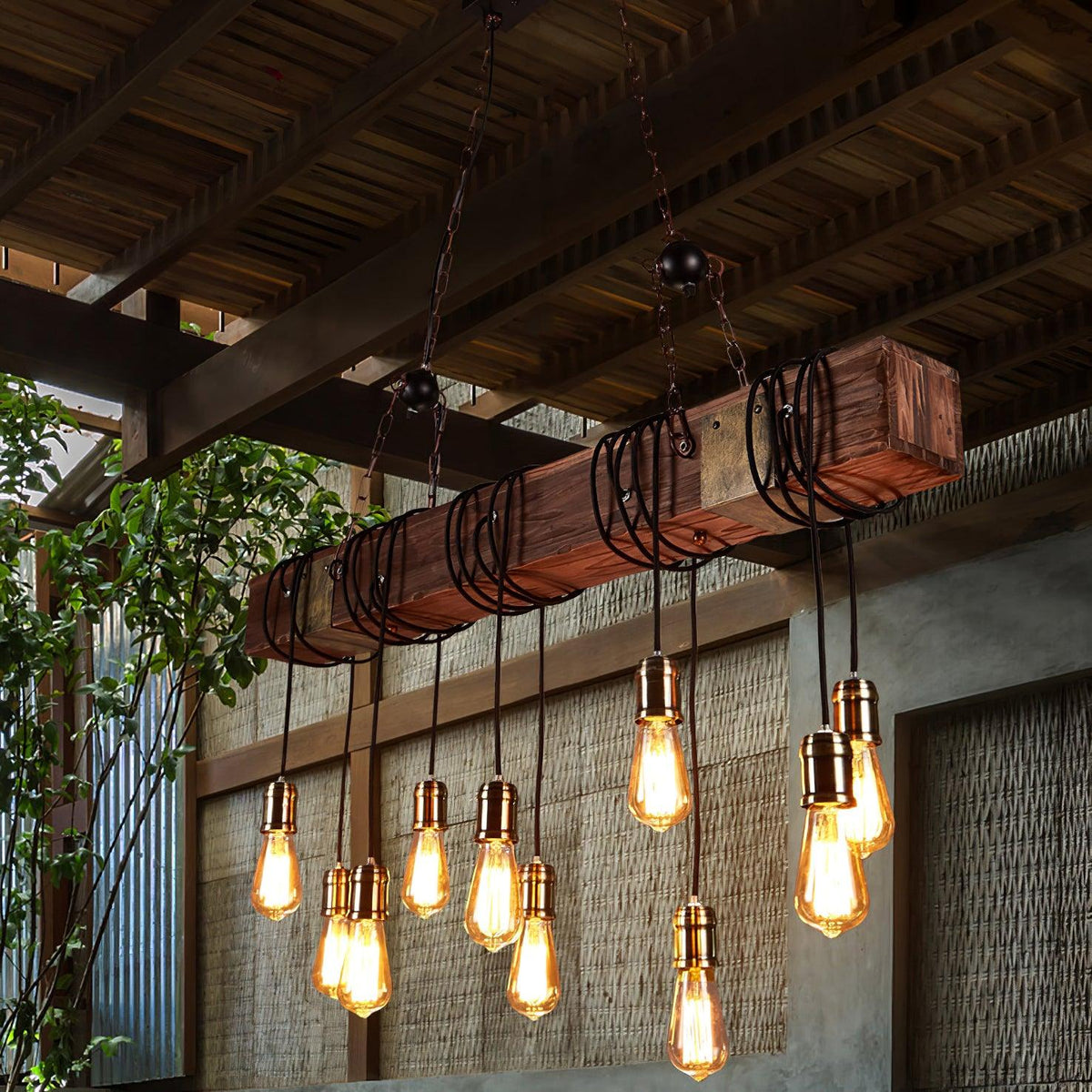 Wexb candelabru Grindă din lemn Becuri Edison Stil Rustican Fermier
