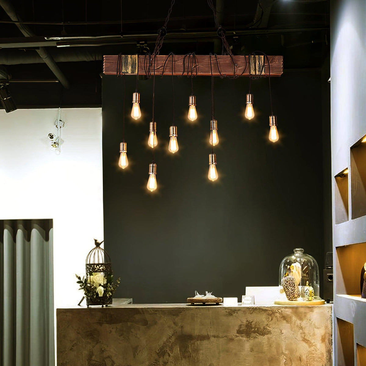 Wexb candelabru Grindă din lemn Becuri Edison Stil Rustican Fermier