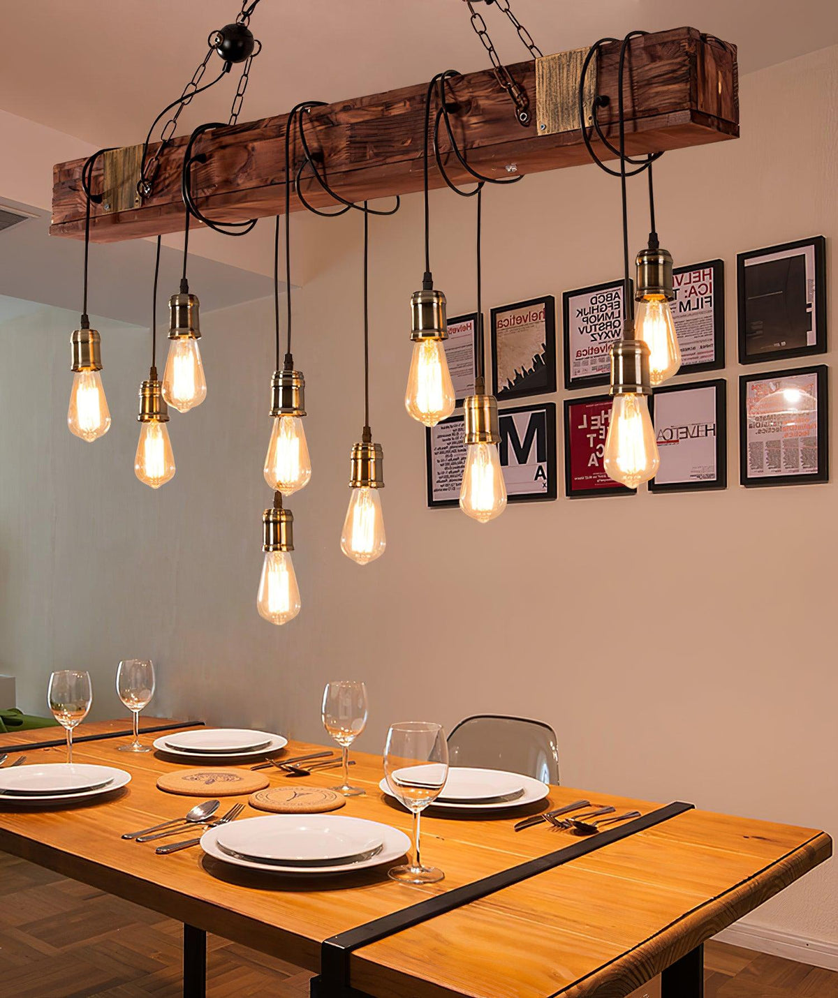 Wexb candelabru Grindă din lemn Becuri Edison Stil Rustican Fermier