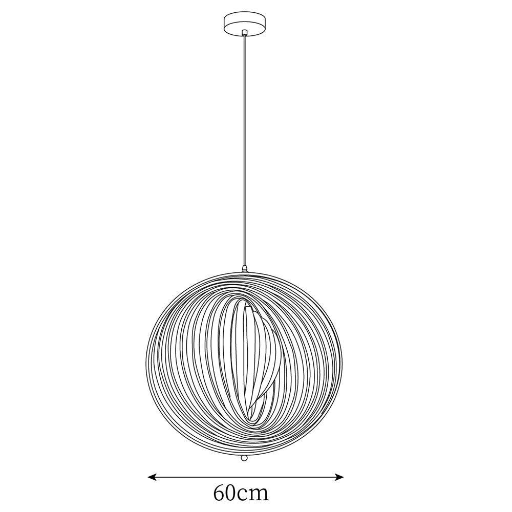 Lampă suspendată din lemn cu inele și sferă, design organic minimalist