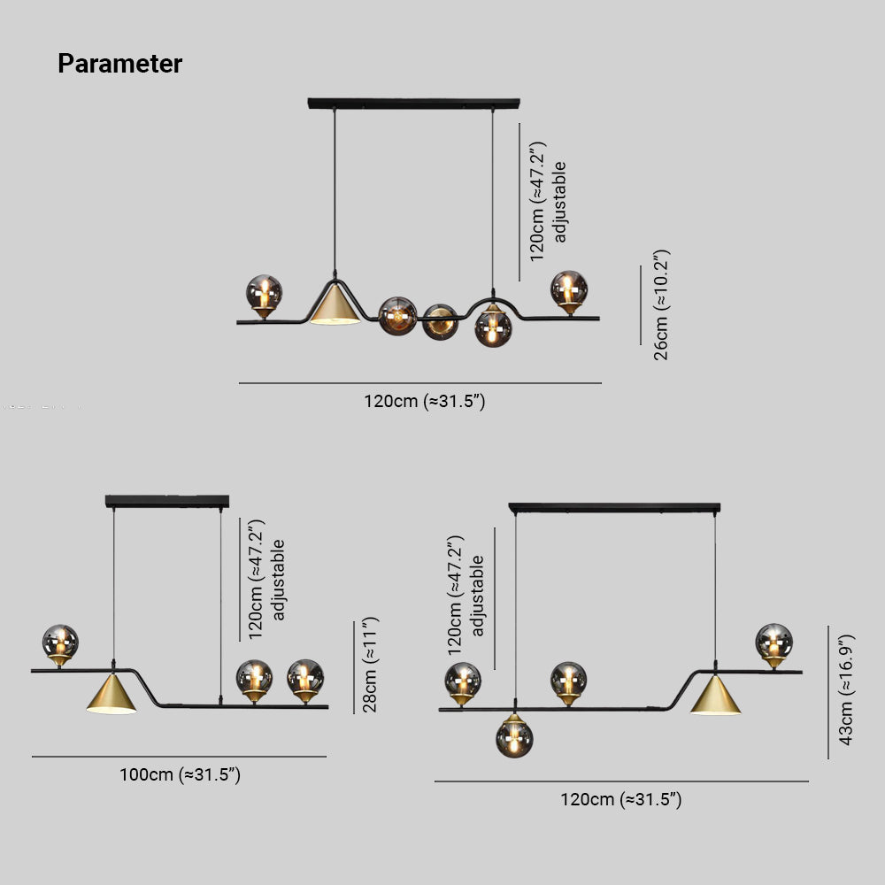 Arisha lampă suspendată LED modernă din sticlă neagră și aur pentru living/cameră de dormit