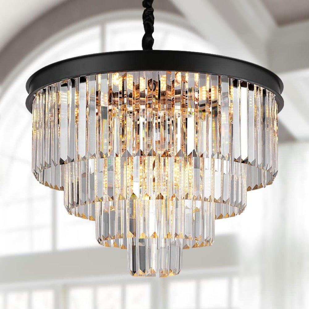 Arisha lampă suspendată LED modernă Decorativă Lux cristal metal negru/Aur Inel dormitor/living