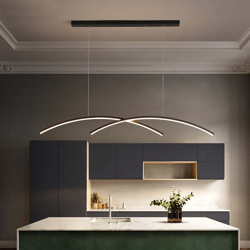 Arisha lampă suspendată liniară cu dublu curbat modern, metal, negru/auriu