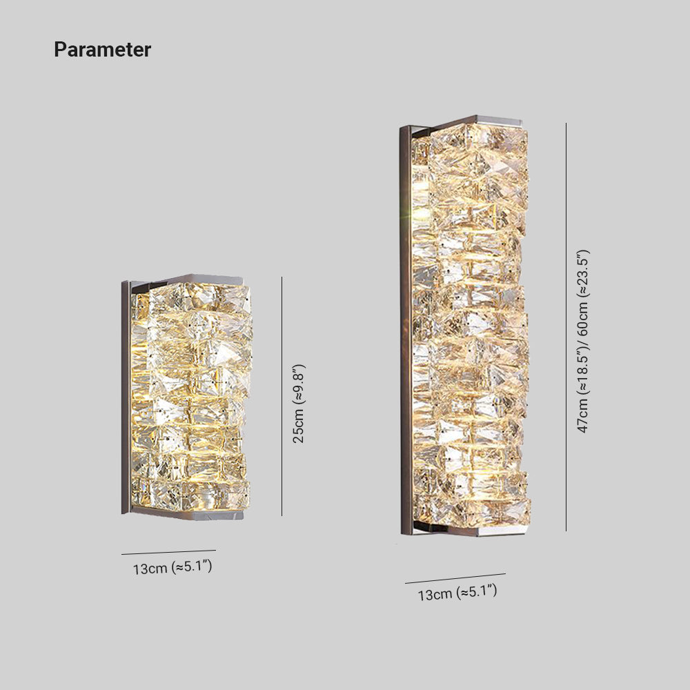 Kristy aplică de perete din metal și cristal, modernă, dreptunghiulară, LED, pentru zona oglinzii