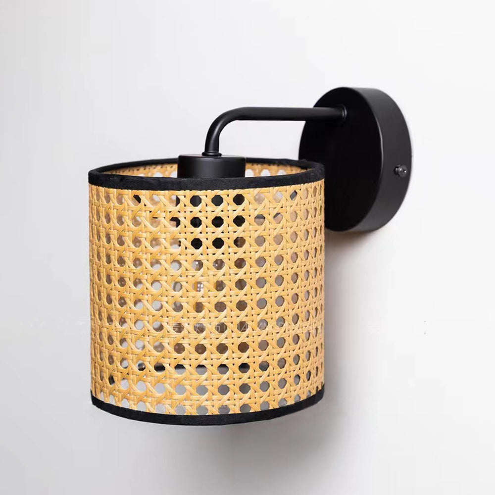 Muto aplică de perete lampă de perete rustică cilindrică din ratan/metal, culoarea maro