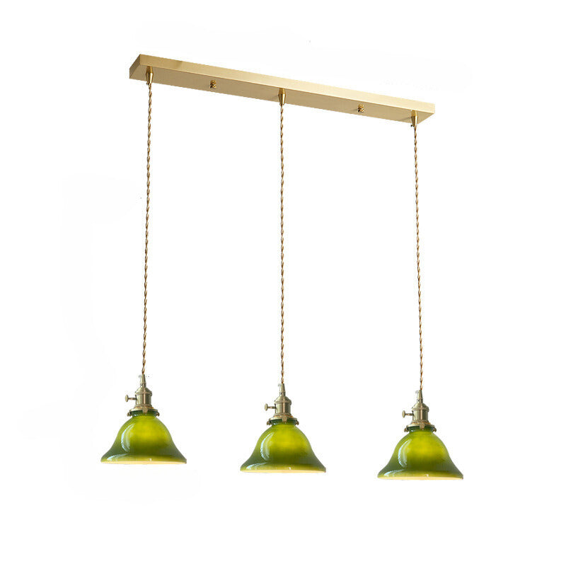 Valentina lampă suspendată verde din cupru și sticlă, rustică, vintage, LED, pentru sufragerie