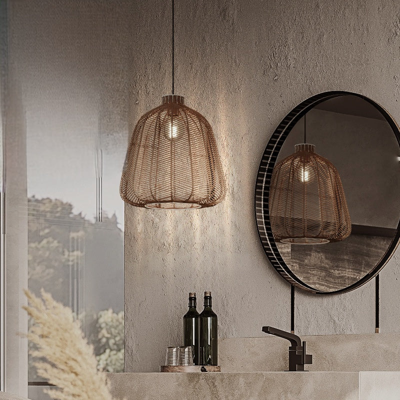 Muto lampă suspendată LED minimalistă cu ratan pentru living, cameră de dormit sau bar