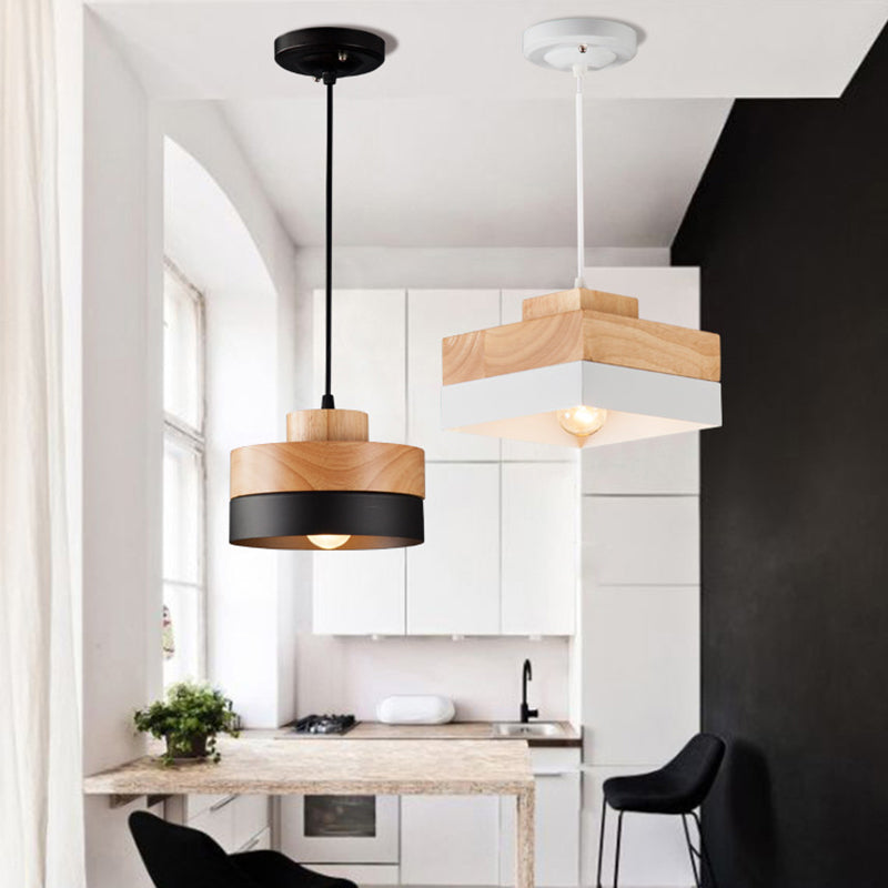 Aria lampă suspendată neagră și albă din lemn, minimalistă, geometrică