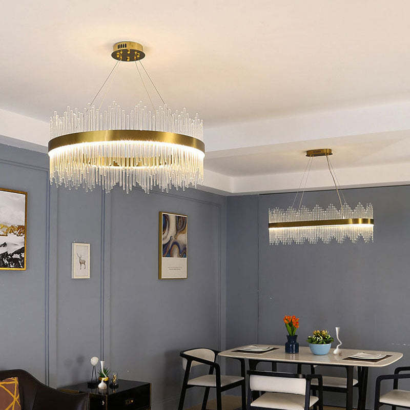 Kristy candelabru modern Rotund/Dreptunghiular cu Lanț, Aur
