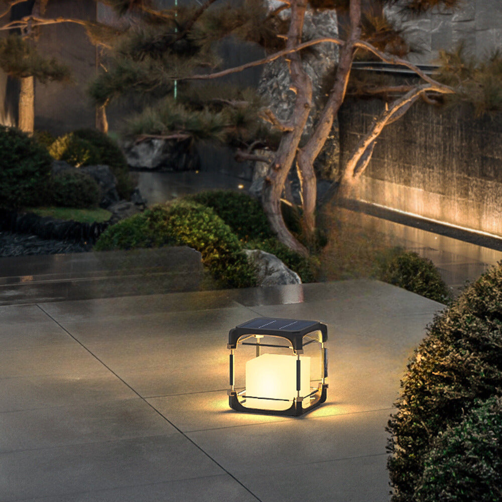 Ray Simple Cube/Cuboid Outdoor lampadar, cu conexiune electrică fixă/Solar, negru