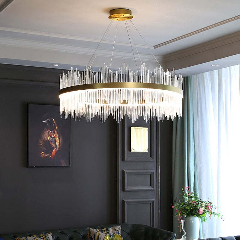 Kristy candelabru modern Rotund/Dreptunghiular cu Lanț, Aur