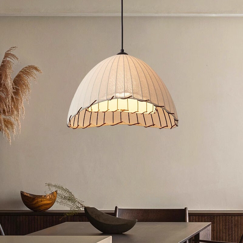 Ritta lampă suspendată decorativă LED Boho din textil galben pentru cameră de dormit sau restaurant