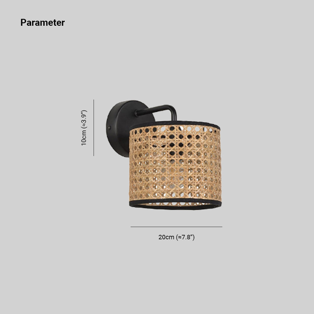 Muto aplică de perete lampă de perete rustică cilindrică din ratan/metal, culoarea maro
