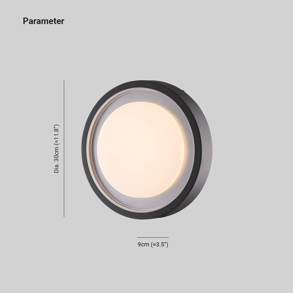 Ray aplică de perete pentru exterior neagră din metal, modernă, circulară, cu disc