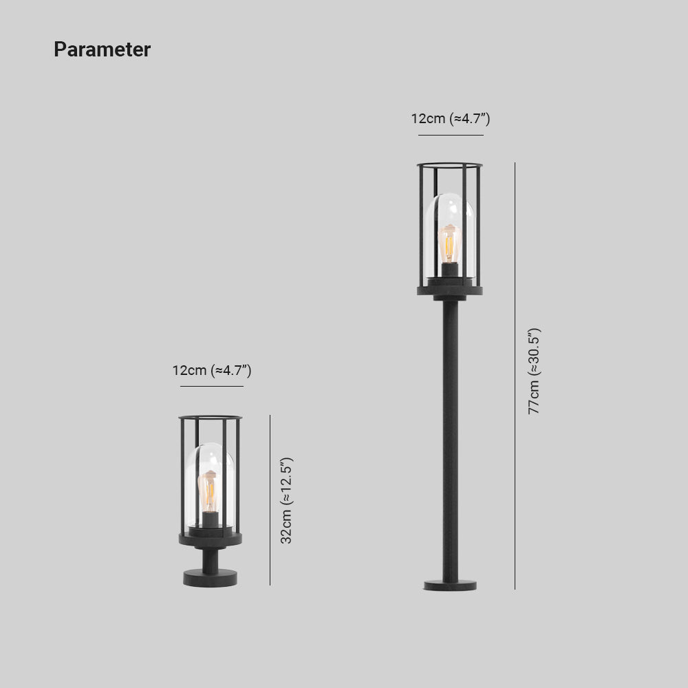 Ray metal Cylindrical Lantern Shaped Solar Outdoor Path Light, negru