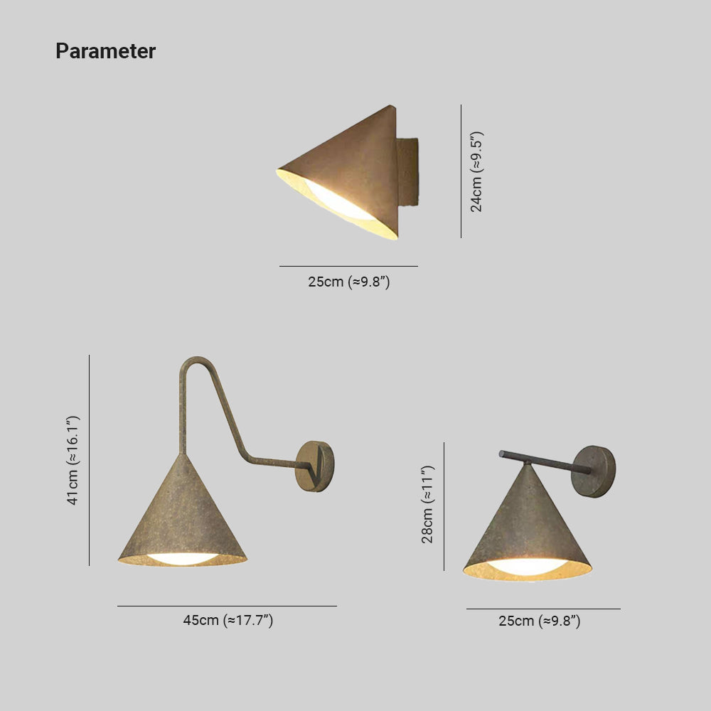 Ray aplică de perete modernă minimalistă conică din metal pentru exterior impermeabil, neagră/aurie