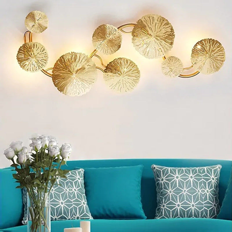 Arisha modern metal Round Lotus Leaf aplică de perete, auriu