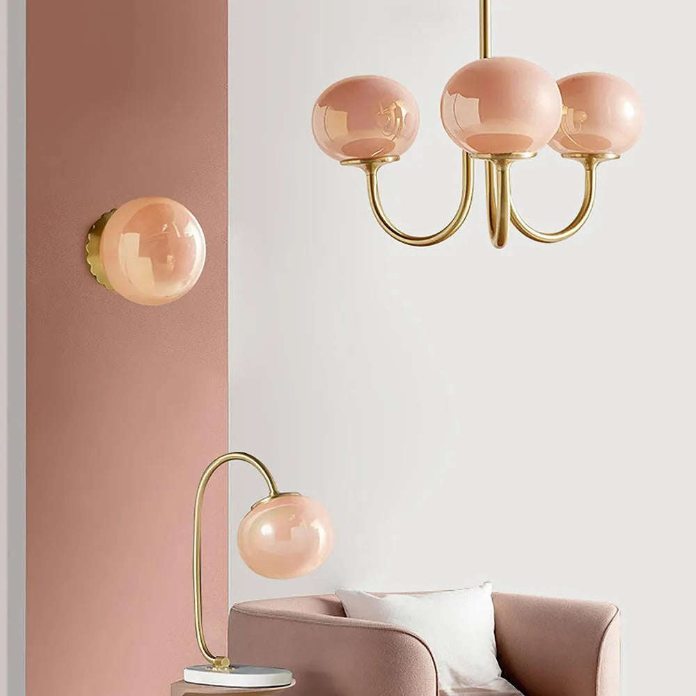 Valentina Retro Art Deco glob candelabru, alb/Roz/Bej
