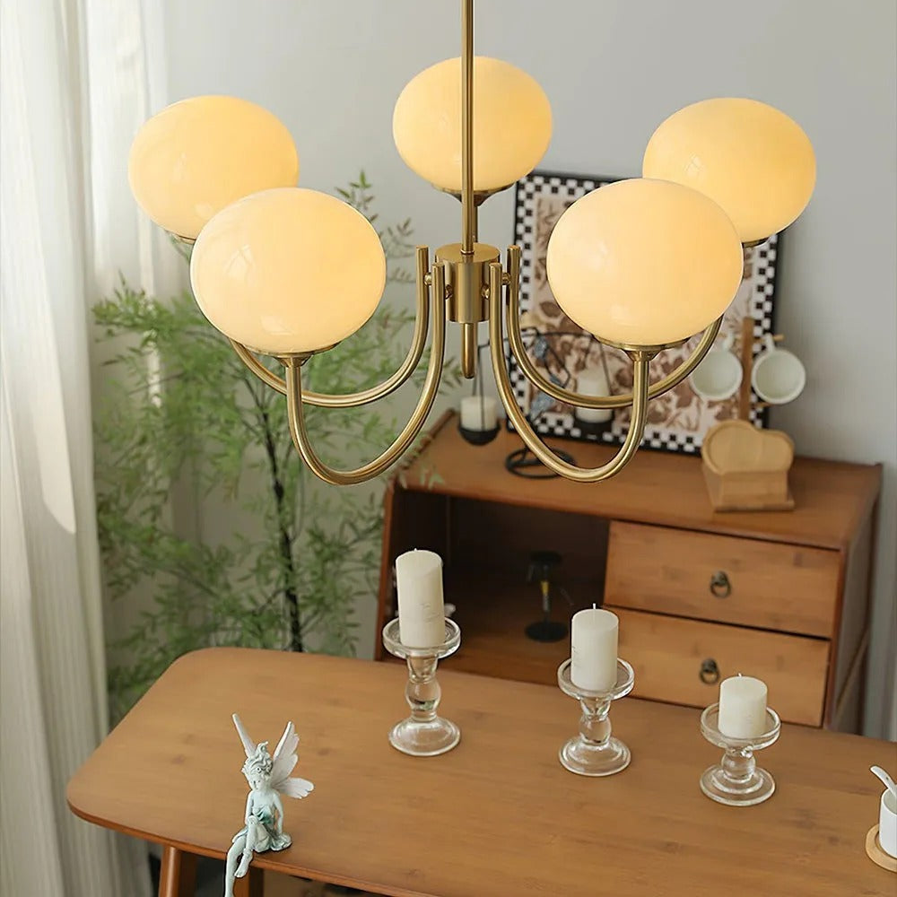 Valentina Retro Art Deco glob candelabru, alb/Roz/Bej