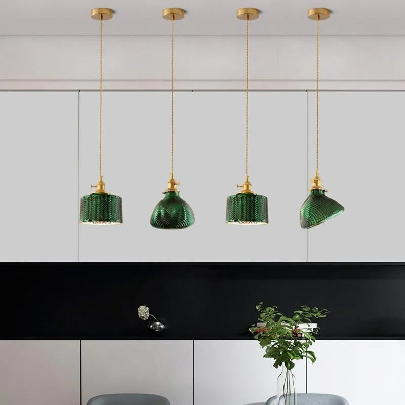 Valentina lampă suspendată verde din metal și sticlă, retro, LED, pentru sufragerie