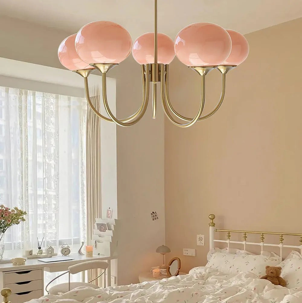 Valentina Retro Art Deco glob candelabru, alb/Roz/Bej