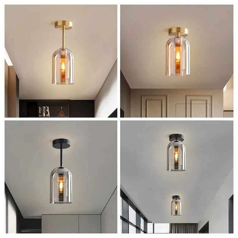 Valentina plafonieră cilindrică modernă cu sticlă transparentă, cognac/gri