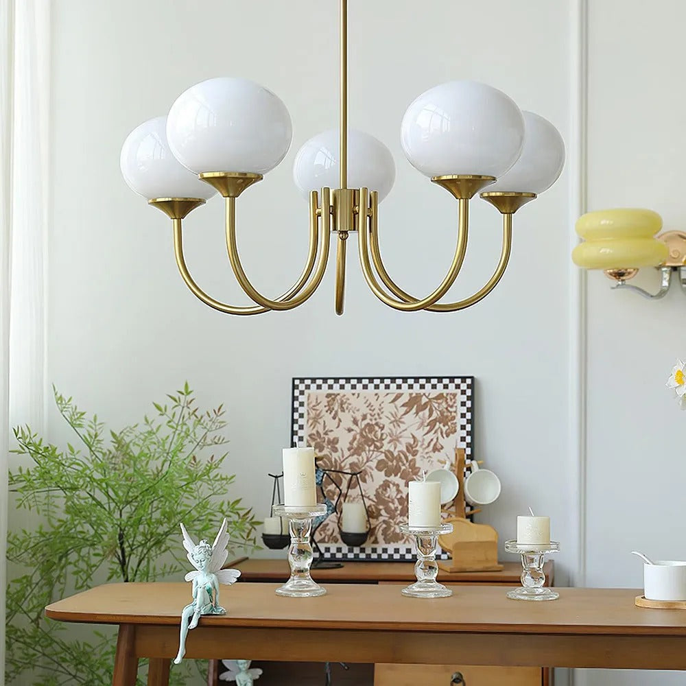 Valentina Retro Art Deco glob candelabru, alb/Roz/Bej