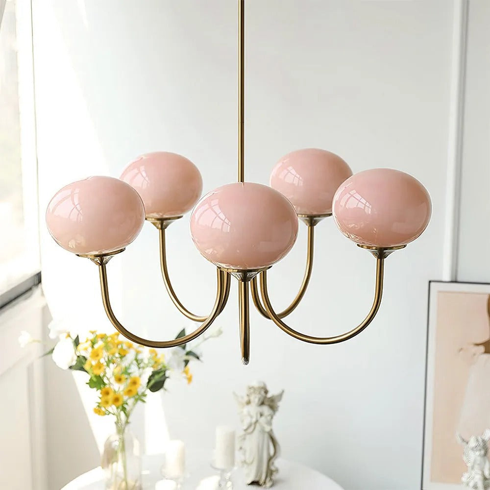 Valentina Retro Art Deco glob candelabru, alb/Roz/Bej